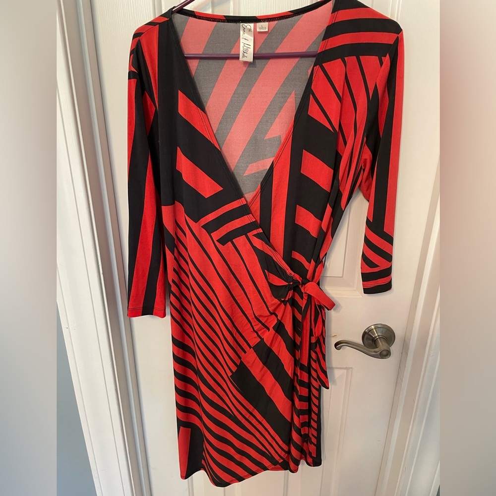 Emma & Michele Red and Black Wrap Dress